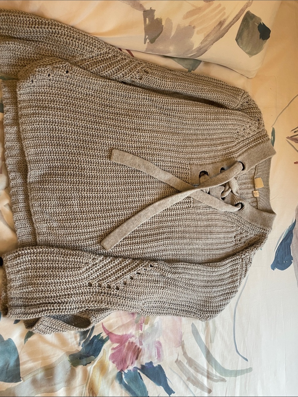 Knit Lace-Up Detail Women's Sweater - grey